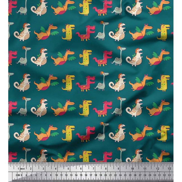 Soimoi Rayon Fabric Stripe & Dinosaur Kids Print Fabric by Yard 56 Inch Wide