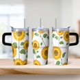 thumbnail image 2 of Sunflower 20oz Stainless Steel Tumbler with Handle and Straw – Insulated Travel Cup with Sliding Lid, 360° Full Wrap Printed Mug for Home, Outdoor & Sports Use, Foral, 2 of 6