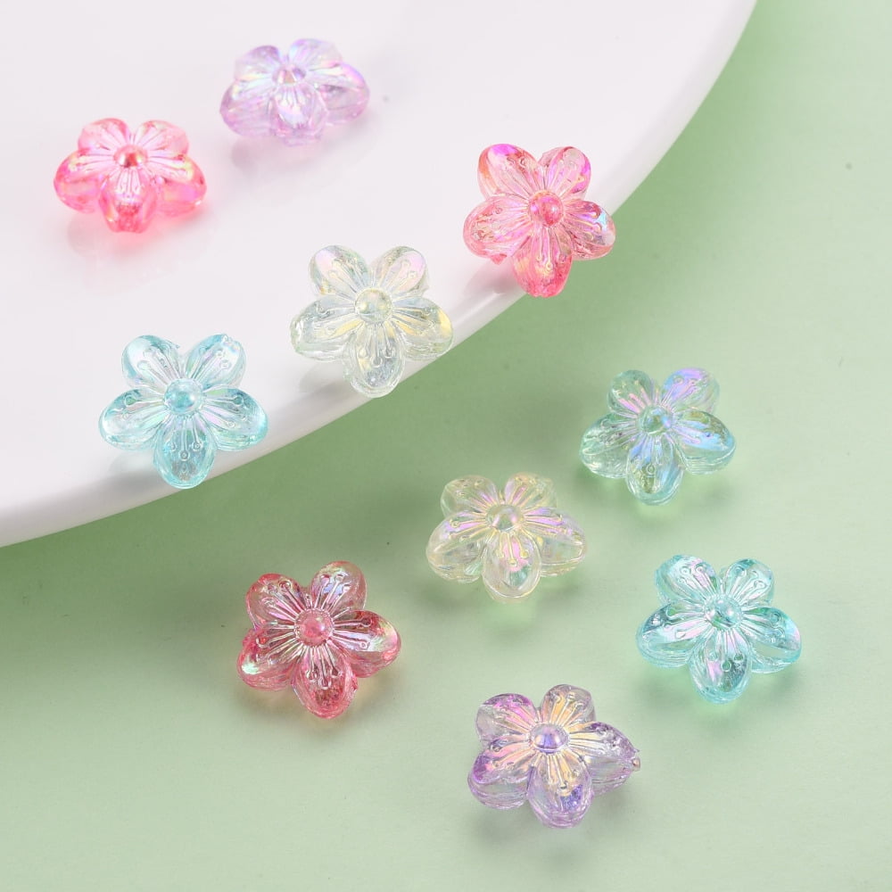 500gs Transparent Acrylic Beads AB color Flower Mixed color 14.5x15.5x7mm Hole: 1.8mm about 657pcs/500g