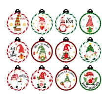 nvzhuang Christmas Tree Ornaments Set 36Pcs Classic Gnome Bell Print Wooden Ornaments Hanging Decorations for Home