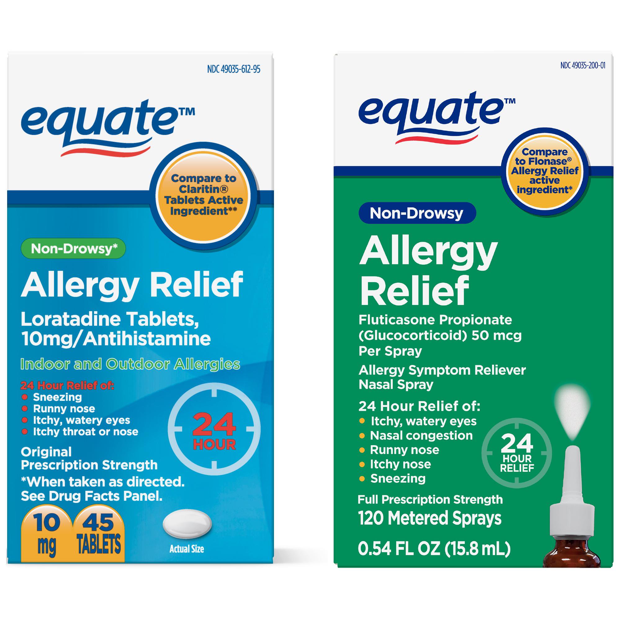 Equate Loratadine Non-Drowsy Allergy Relief Tablets (45 Ct) & Equate Fluticasone Nasal Spray (120 Sprays)