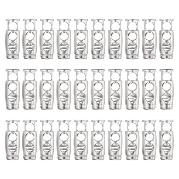 30PCS Metal Cord Locks for Drawstrings, Spring Cord Lock Toggles Stopper Clamp 2 Holes Adjustable Slider End Fastener for Paracord Outdoor Bag Shoes Backpack, Silver