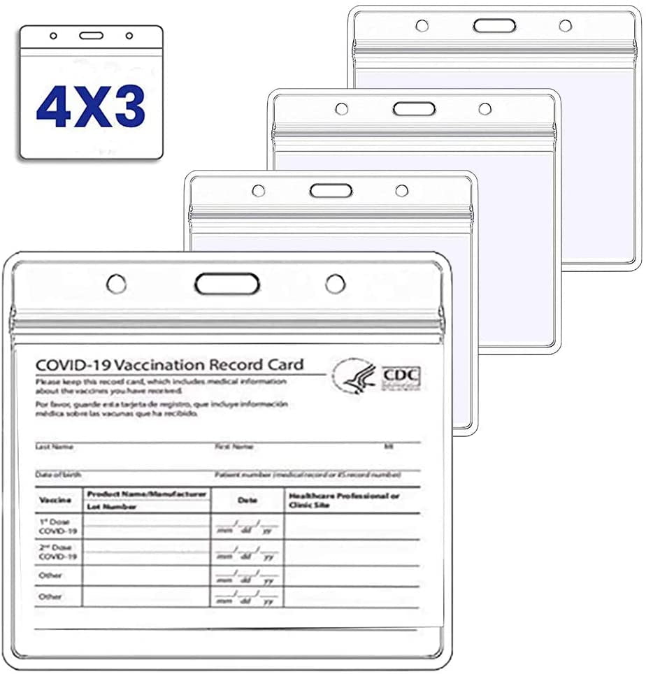 3 Pack CDC Vaccination Card Protector 4 X 3 Inches Immunization Record Vaccine Cards Holder Clear Soft Vinyl Plastic Sleeve，Record Vaccine ID Cards Holder with Waterproof Type Resealable Zip 