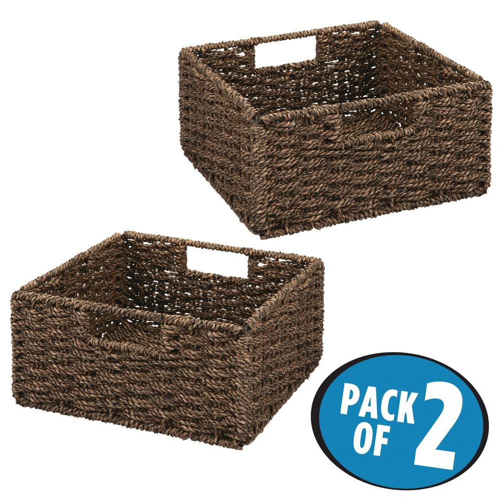 InterDesign Chestnut Seagrass Folding 1/2 Storage Cube, Set of 2