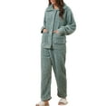 thumbnail image 4 of INSPIRE CHIC Women's Fluffy Fleece Pajama Set Soft Warm Button Down Long Sleeve Sleepwear with Pockets XL Gray Blue, 4 of 6