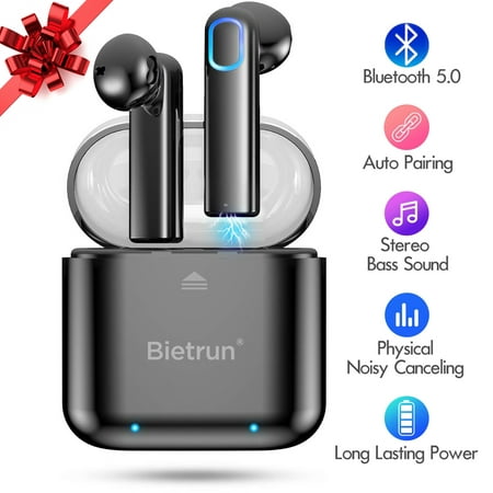 Upgraded Bluetooth 5.0 Wireless Earbuds, Bietrun Bluetooth Headphones Earpiece with Deep Bass HiFi 3D Stereo Sound, Built-in Mic Earphones Headset with Portable Charging Case, Black Friday