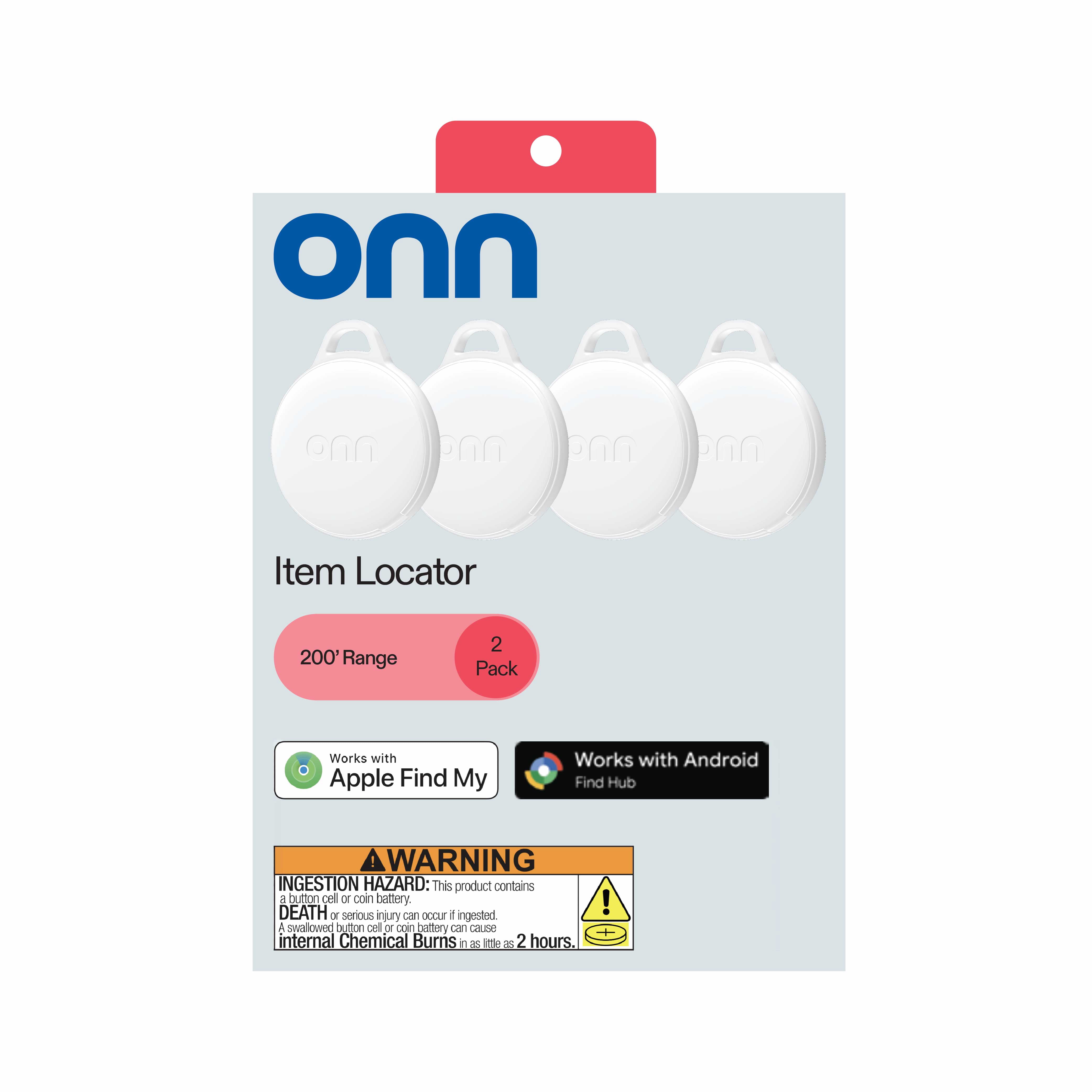 onn Item Locator, Compatible with iOS & Android, 4 Pack - White