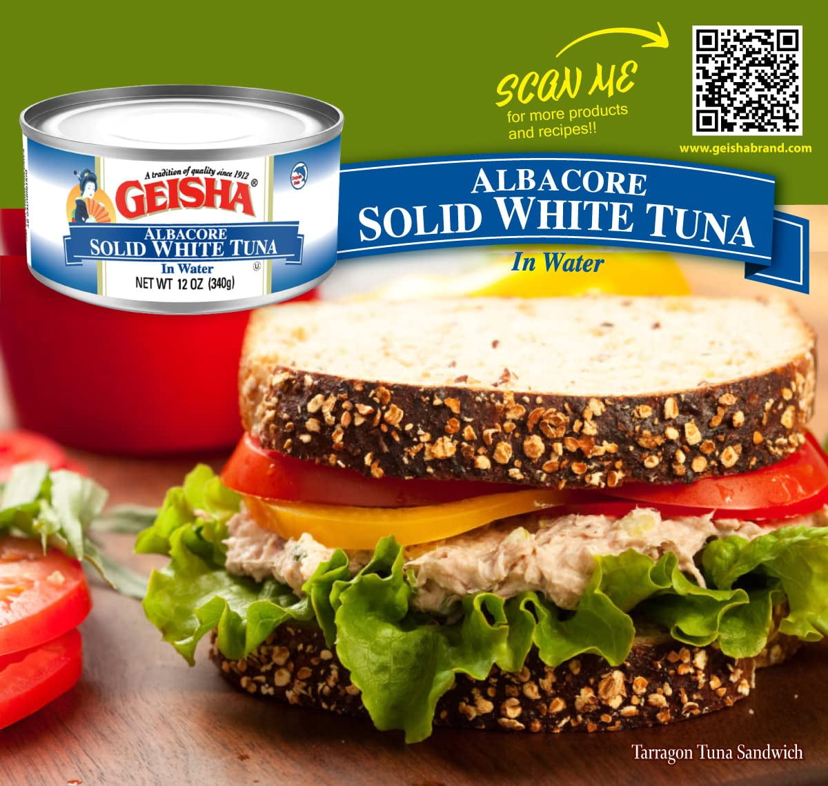 GEISHA Solid White Tuna In Water 12oz(Pack of 24), Canned Albacore Tuna | No Trans Fat - No Sugar Added – Kosher Certified – Gluten Free – Omega 3 – Good Source of Protein