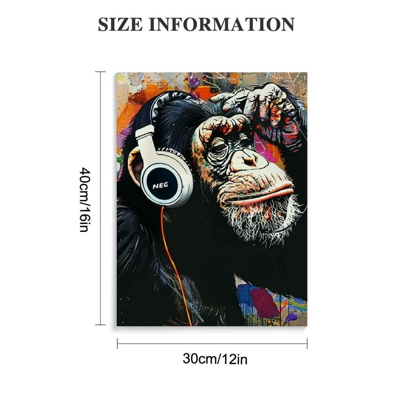 Graffiti Art Monkey Listening to Music Fun Animal Images with