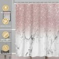 thumbnail image 5 of FRAMICS Pink Shiny (No Glitter) Marble Shower Curtain and Rug Sets, 16-Piece Modern Bathroom Sets, Waterproof Fabric Shower Curtain with 12 Hooks and Toilet Rugs, 5 of 10