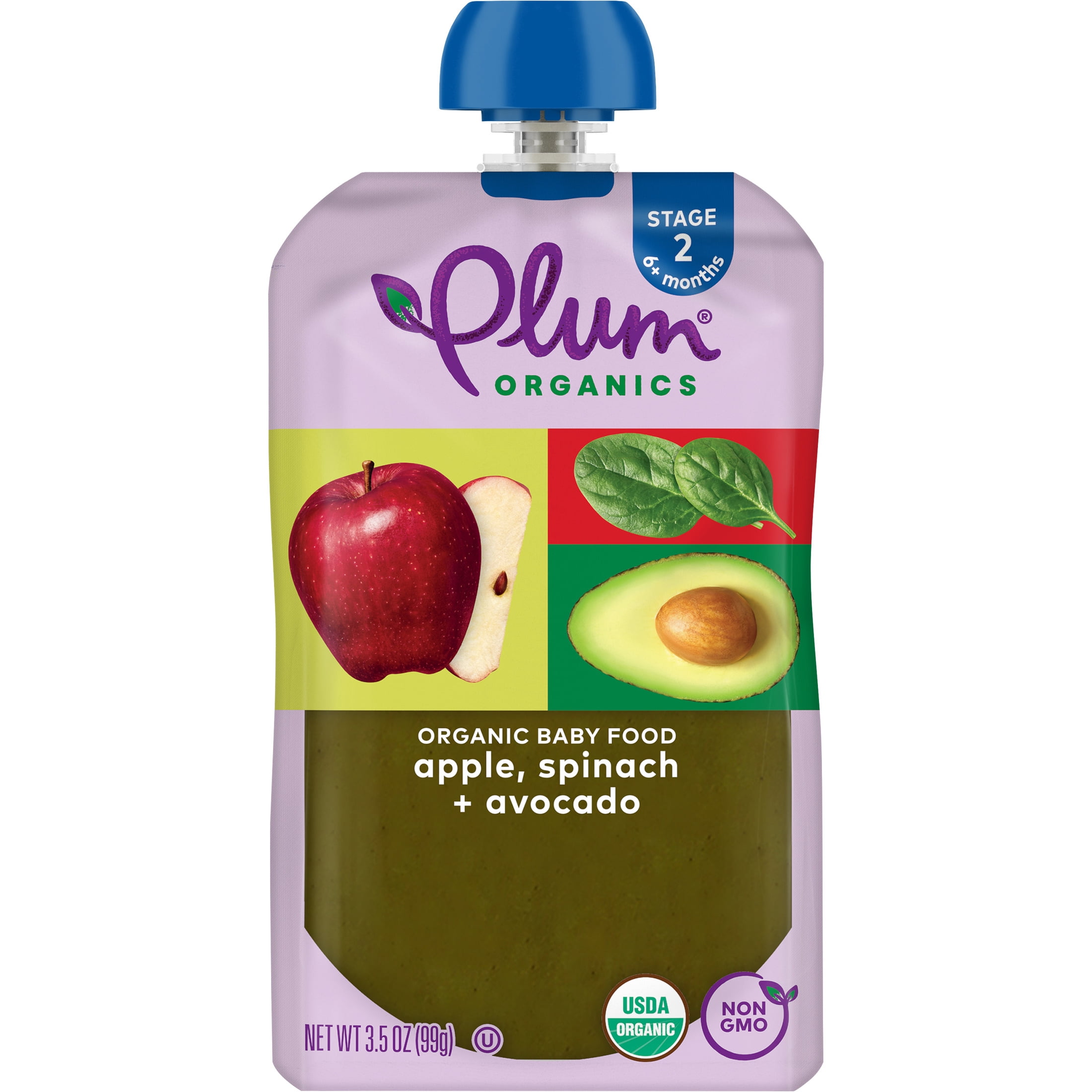 (12 pack) Plum Organics® Stage 2 Organic Baby Food Apple, Spinach + Avocado 3.5oz Pouch