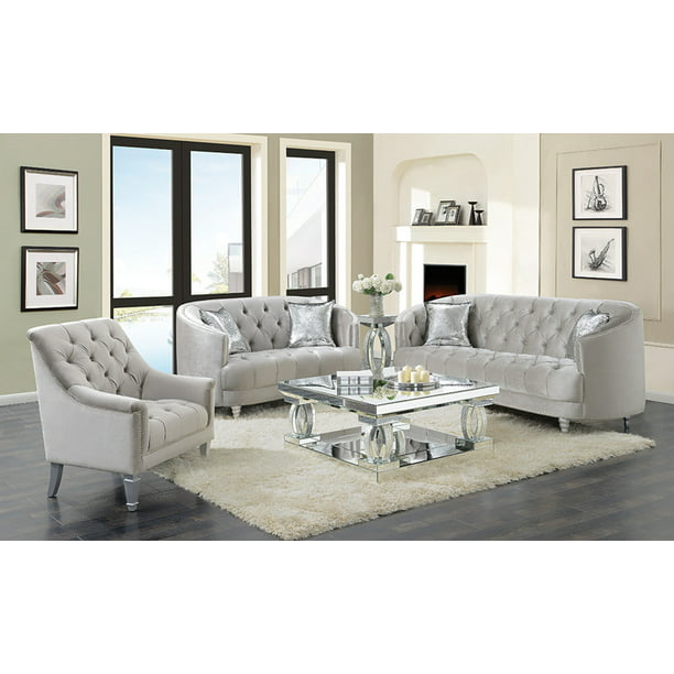 Avonlea 2 Piece Tufted Living Room Set, Elegant White Living Room Sets