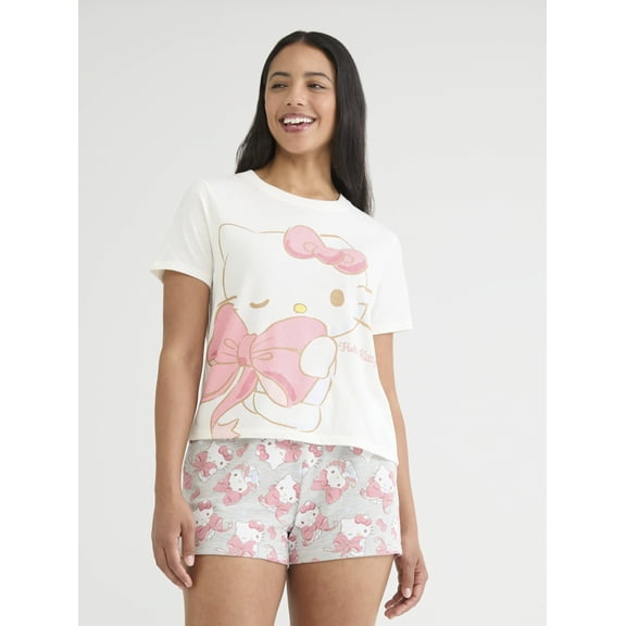 Hello Kitty Women's Graphic Tee and Shorts Set, 2-Piece, Sizes XXS-XXL