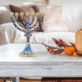 thumbnail image 3 of Hand Painted Enamel Menorah with Jeweled Accents Embellished Candlesticks Candle Holder - Dark blue, 3 of 6