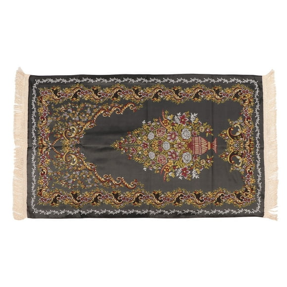 Qukaim Tapis de prière musulmane double couche avec broderie élégante et pompons, tapis de prière décoratif multifonction pour la maison, le camping, le couloir, noir