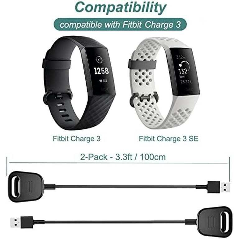2 Pack Charger Cable For Fitbit Charge 2 | USB A Charging Cord 3.3ft Replacement Accessories