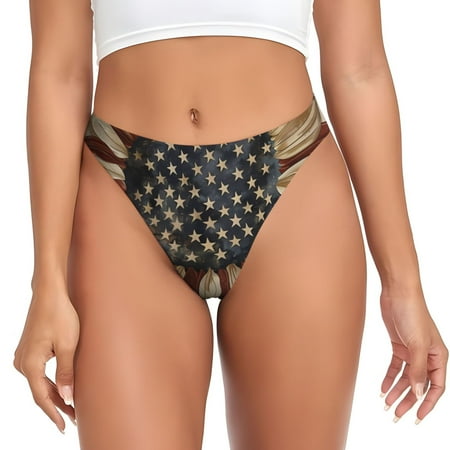 Qokaie USA Sunflower Flag Printed Women s Cotton Thong Underwear  Sexy Breathable Panties G-string-3X-Large