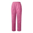 thumbnail image 2 of Fulijie Solid Color Leisure Plus Pants for Women, Size XS-6XL, Big&Tall, Pink, Women Fashion Solid Color Cotton Flax Elastic Long Pants Beach Leisure Trousers, 2 of 6