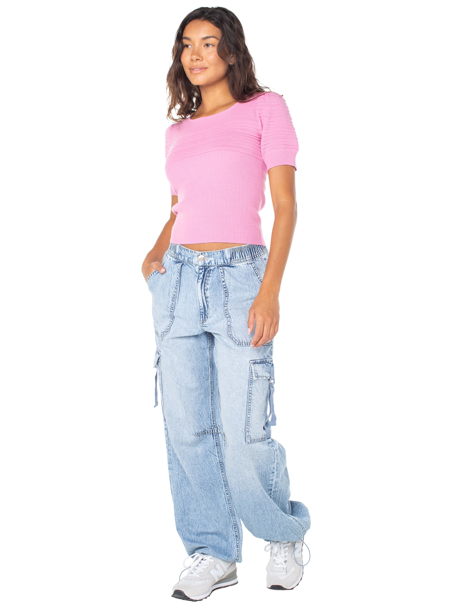 Celebrity Pink Short Sleeve Puff Sleeve Rib Sweater Top, Women's