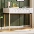thumbnail image 3 of Modern metal leg double drawer dressing table, combining high-quality wood and metal, simple style, multifunctional dressing table, suitable for bedroom, living room, 3 of 9