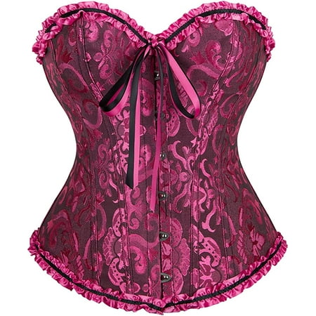 

QWZNDZGR Women s Lace Up Boned Overbust Corset Bustier Lingerie Bodyshaper Top