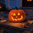 thumbnail image 5 of Halloween Classic Jack O Lantern Pumpkin, Grinning Smiling Pumpkin LED Light, Hollow Cutout Pumpkin Figurine for Mantel Covered Porch Indoor Fall Seasonal Home Decor, 5 of 7