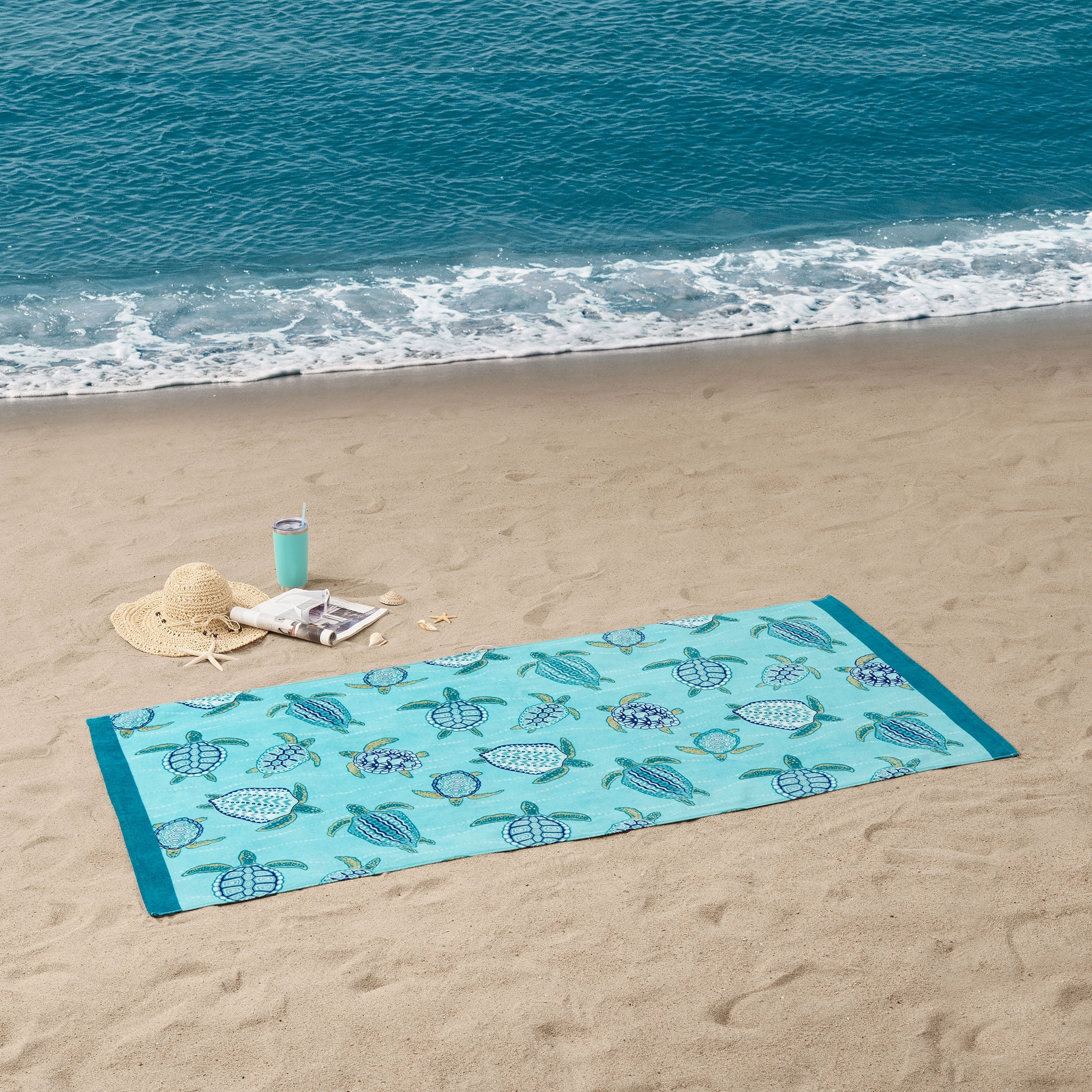 Mainstays Beach Collection Sea Turtles Cotton-Blend Beach Towel