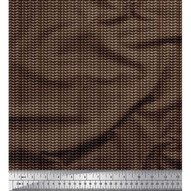 Soimoi Brown Poly Georgette Fabric Lace Border Abstract Printed Craft Fabric by the Yard 42 Inch Wide