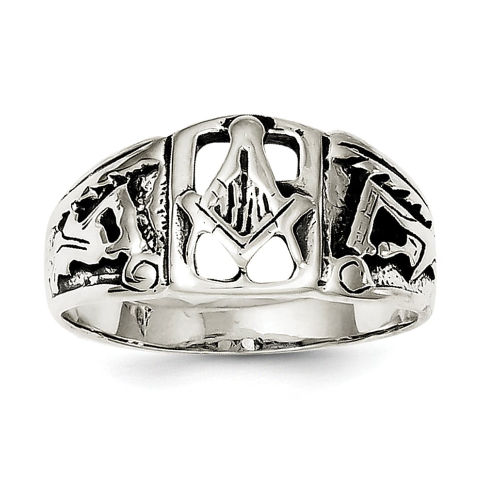 Solid 925 Sterling Silver Antiqued-Style Simulated Masonic Ring (4mm) -  Size 9