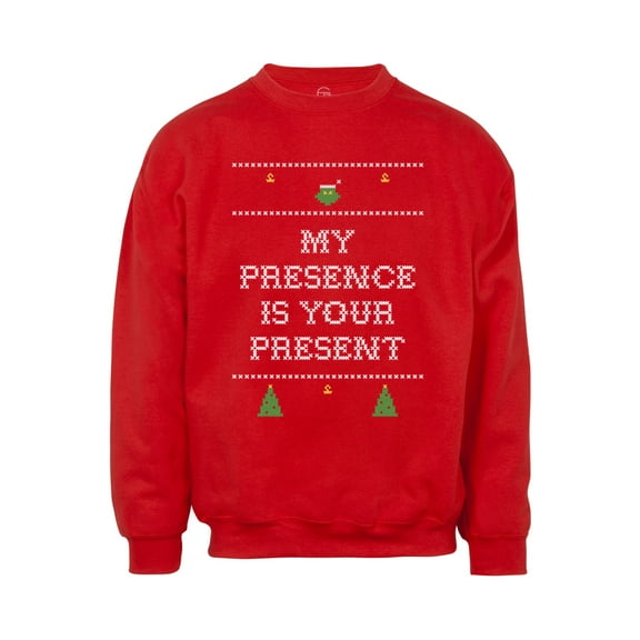 Mens My Presence Is Your Present Ugly Christmas Sweatshirt , Red Large