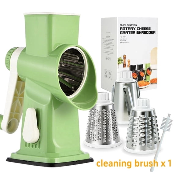 Harfen Rotary Cheese Grater Vegetable Slicer,Hand Crank,3 Stainless Steel Blades,Suction Base 10*4.7" for Kitchen Cheese Nuts Chocolate,Green