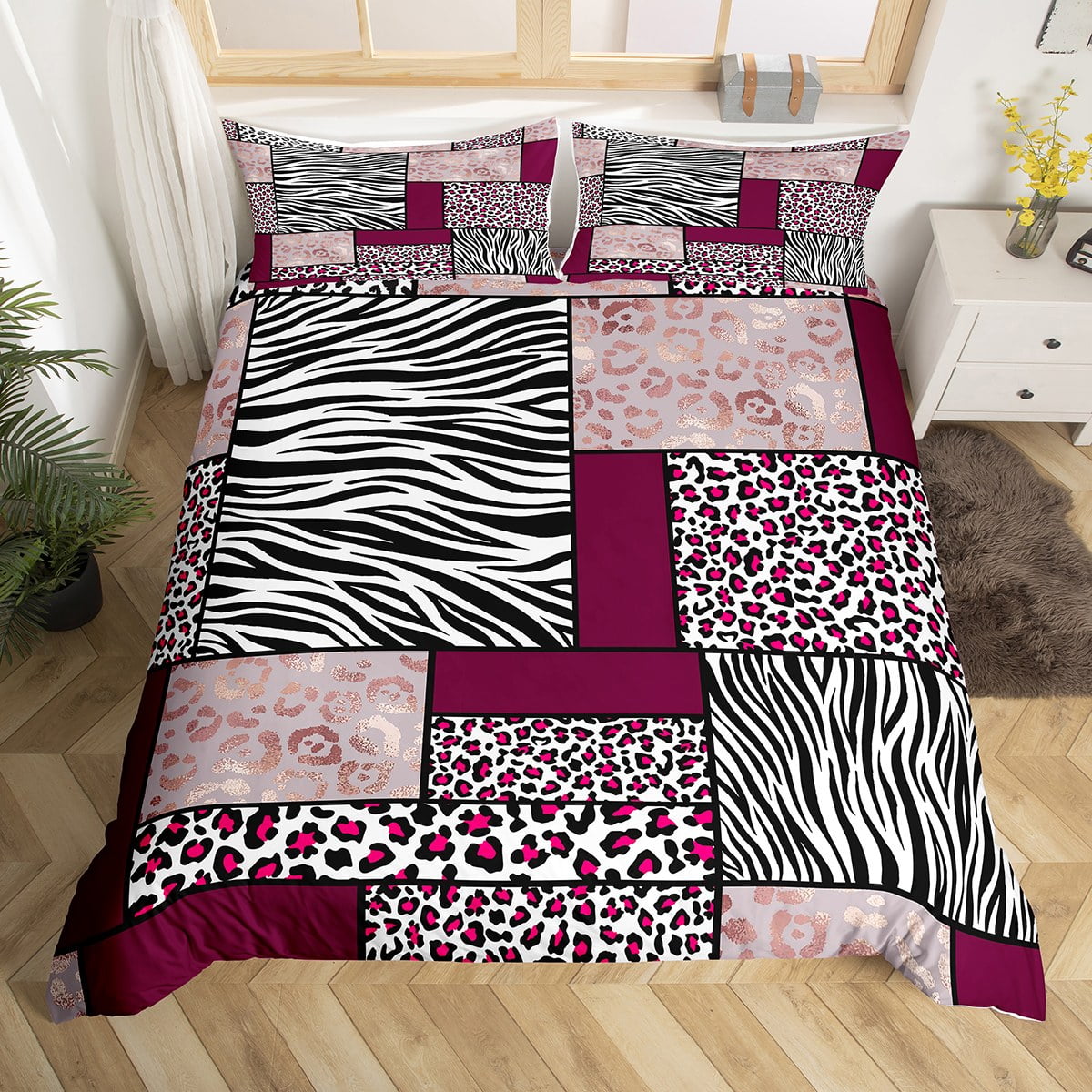 YST Animal Print Duvet Cover Queen Wildlife Bedding Set, Black White
