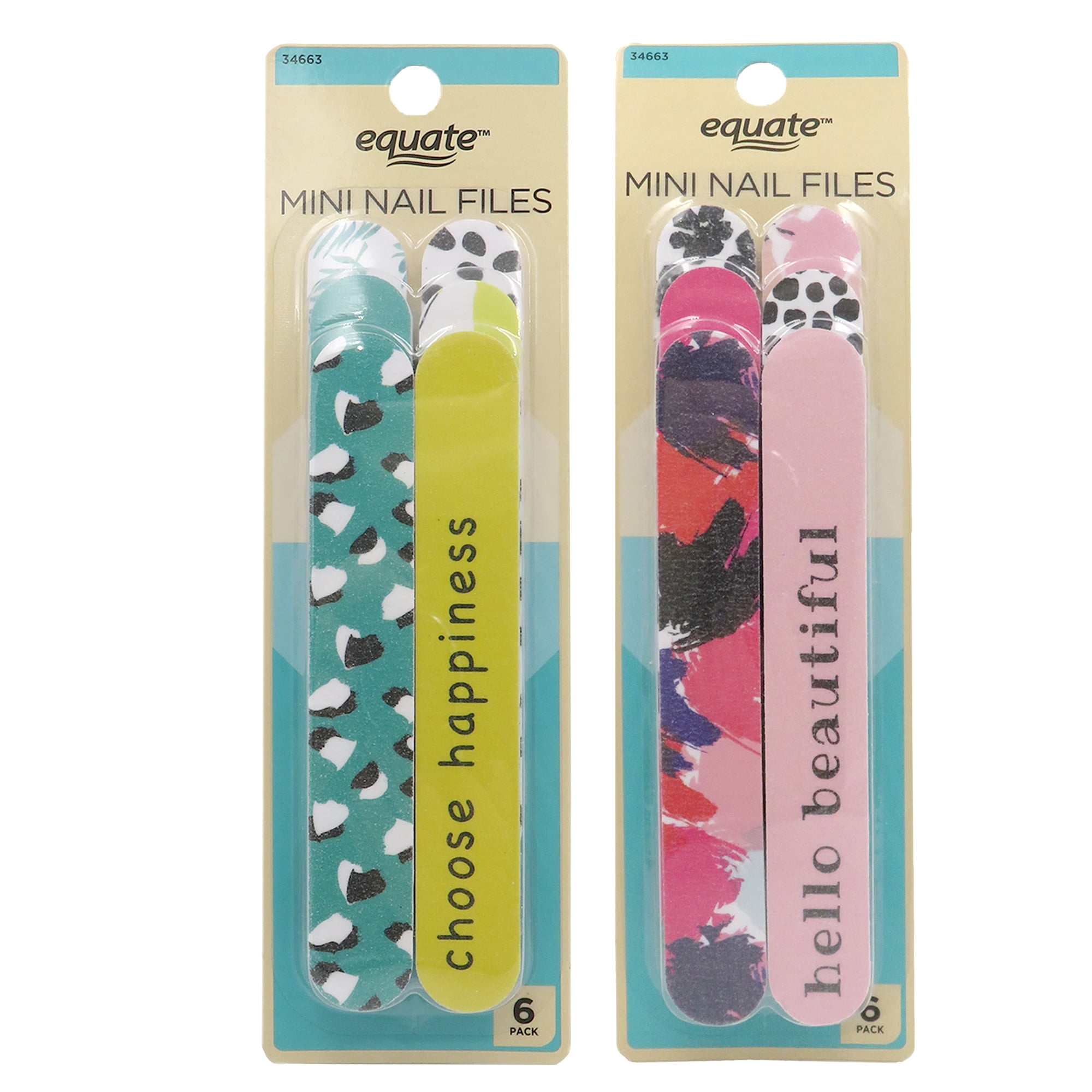 Equate Beauty Mini Nail Files, Assorted, 6 Pack