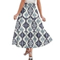 thumbnail image 5 of Women's Floral Print Maxi Skirt, High Waist Drawstring Tiered Flowy Skirt, Lightweight Boho Skirt for Beach, Music Festival and Summer,Gray,L, 5 of 7