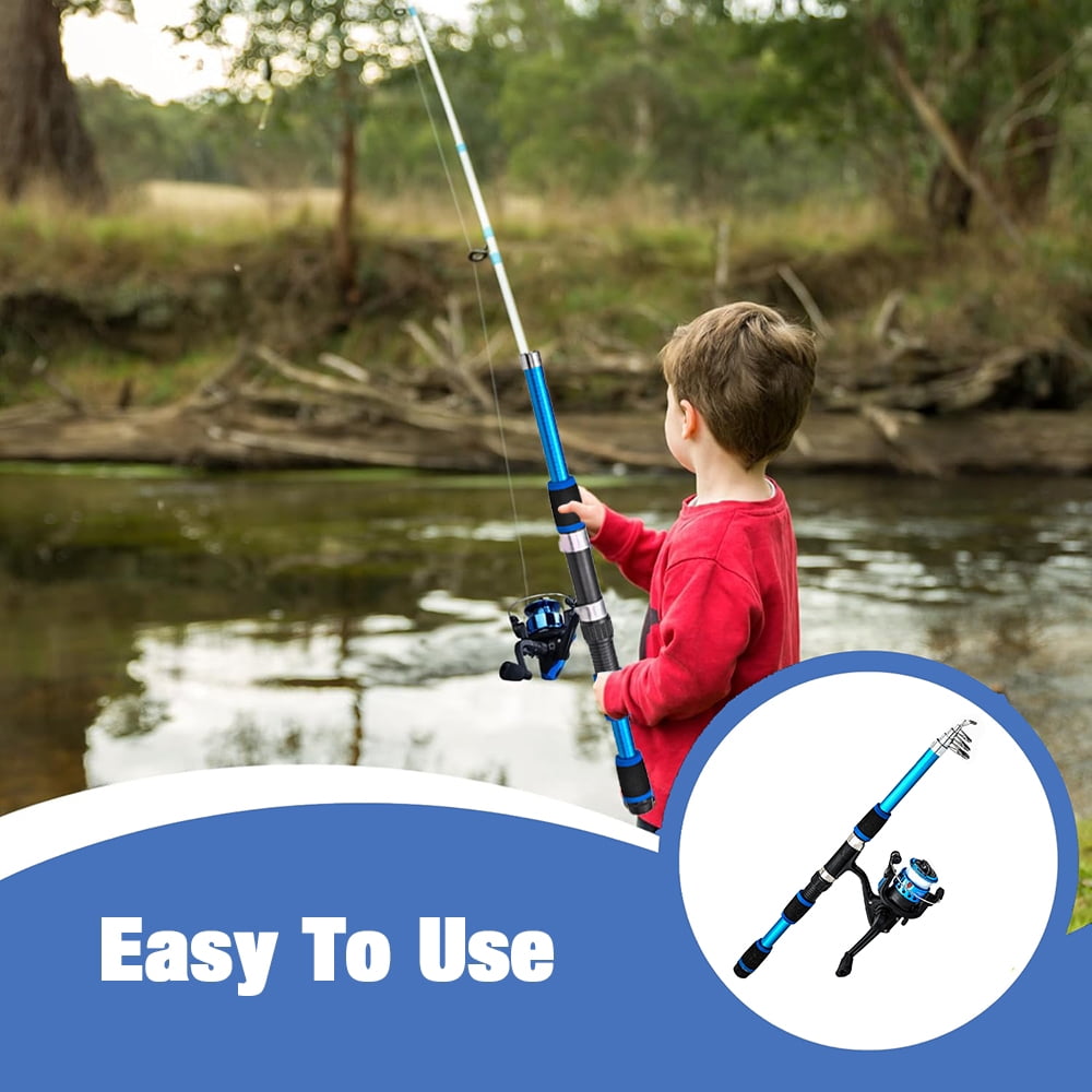 Jercoda Fishing Rod Kit with Tackles, Telescopic Fishing Pole and Reel Cambo Set,  Fishing Set with Spinning Reel, Portable Fishing Accessories with Storage Bag for Beginners Youth, Blue