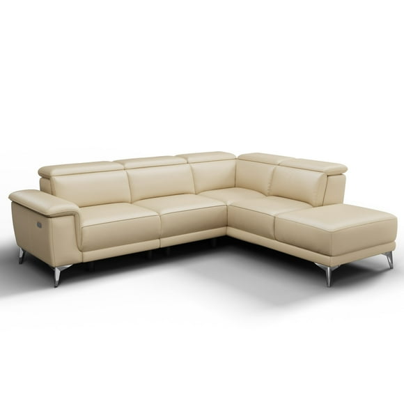VALENCIA THEATER SEATING Pista Modern Leather Reclining Sectional Sofa, Right-Hand Facing Chaise, Beige