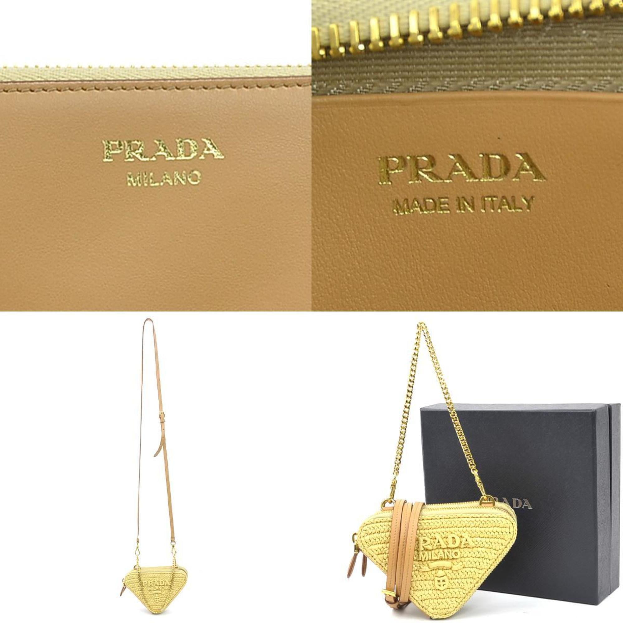 Pre-Owned Prada PRADA Shoulder Bag Crochet Mini Pouch Leather Viscose Beige Women's...