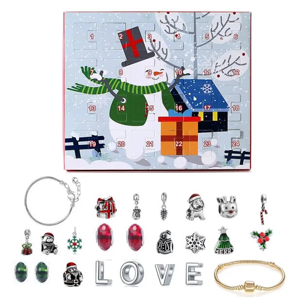 Calendario de Adviento de Navidad 2023, pulseras de regalo para niños, calendario de cuenta regresiva de Navidad DIY con 22 cuentas DIY, 2 pulseras