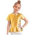 thumbnail image 3 of inlzdz Toddler Girls Metallic Ruffle Hem Top Kids Short Sleeve Sparkly T-shirt Jazz Dance Shirt Peplum Tee Gold 120, 3 of 5