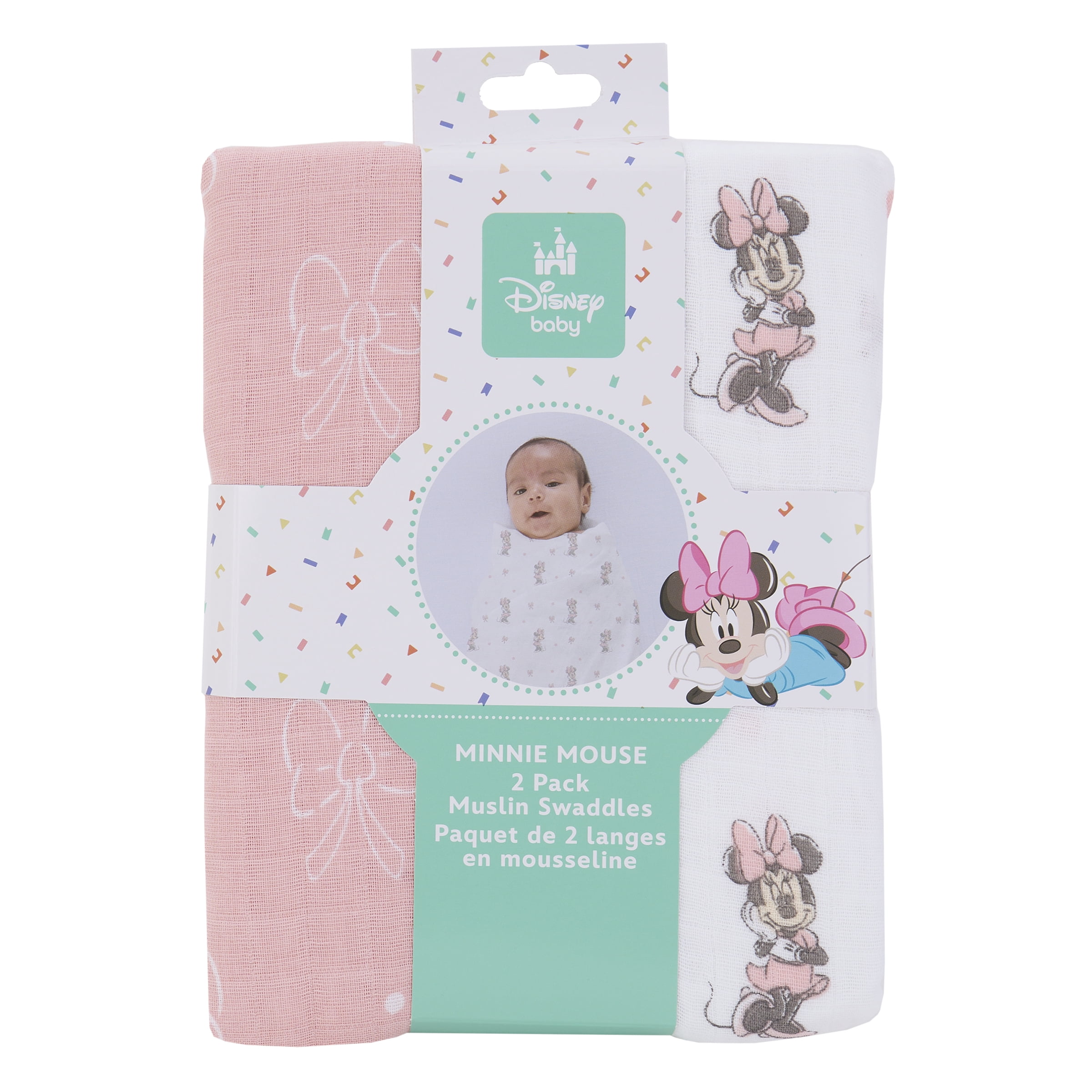 Minnie Mouse 2-Pack 100% Cotton Muslin Swaddle Blankets, Pink for Infant Girls