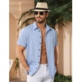 thumbnail image 2 of Camisa de lino LETSEE de manga corta, casual, con botones, azul claro, 2 of 6