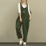 Women Summer Cotton Linen Rompers Jumpsuits Vintage Sleeveless Backless Overalls Strapless Plus Size Playsuit
