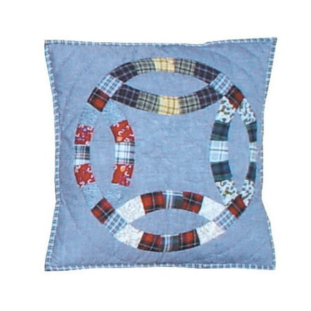 Patch Magic Denim Double Wedding Ring Cotton Throw Pillow
