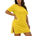 thumbnail image 3 of IFNWSV Robes Grande Taille, Robe Grande Taille Unie Ample à Manches Courtes et Col Rond Style Décontracté Confortable pour Toutes les Saisons, Robes d'Été pour Femmes Jaune TG, 3 of 8