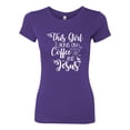 thumbnail image 2 of Wild Bobby This Girl Runs On Coffee And Jesus Inspirational/Christian Women Slim Fit Junior Tee, Purple Rush, Small, 2 of 5