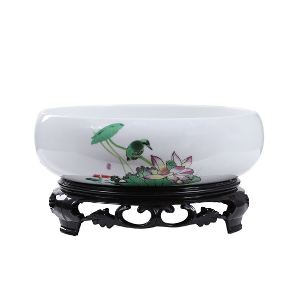 Cuenco de flores hidropónico de cerámica, maceta de estilo chino con soporte, cuenco de agua interior al aire libre para plantas bonsái, maceta de jardín decorativa para el hogar de la oficina