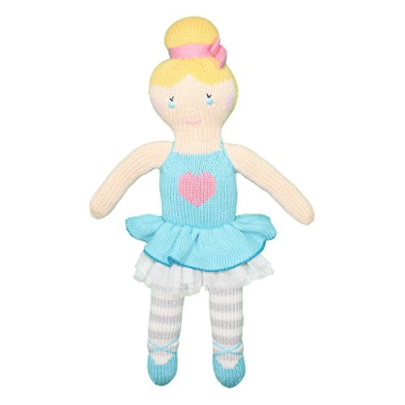 Zubels 100% Hand-Knit Zoe the Blue Ballerina Plush Doll Toy, 14-Inch, All-Natural Fibers, Eco