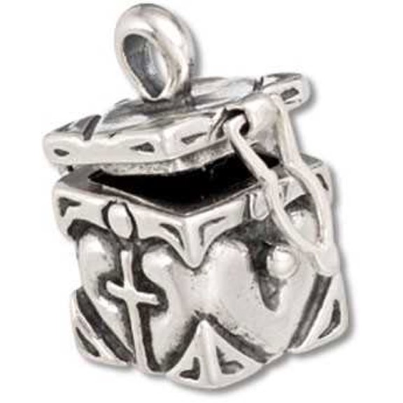 Sterling Silver 16" .8mm Box Chain 3D Cross In Heart Prayer Box Pendant Necklace