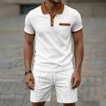 thumbnail image 4 of hotojiny Mens Summer Track Suits 2 Piece Shorts Sets Stylish Colorblock Short Sleeve Golf Shirt Bermuda Shorts Sweatsuit Outfits(White,X-Large), 4 of 5