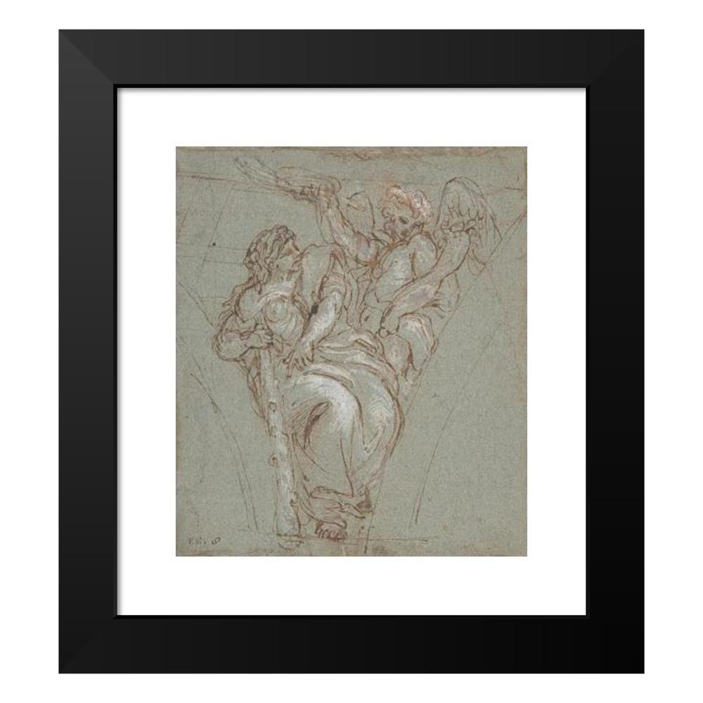 Carlo Maratti 12x13 Black Modern Framed Museum Art Print Titled - Virtue Crowned by Honor (1670-76)